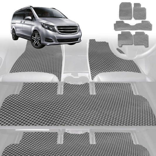6D Diamond Car Floor Mats for Mercedes-Benz V-Class (3rd Gen, W447)2014-Current-Ultimate Set-Grey-Outback GT