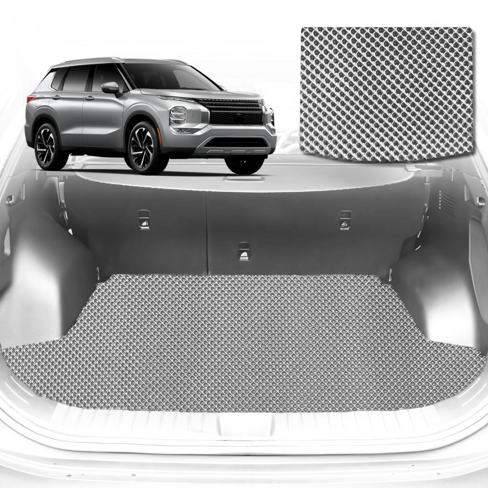 6D Diamond Car Boot Mat for Mitsubishi Outlander (ZM) 2022-Current-(3rd Row seats up/7 seater)-Cargo Mat-Grey-Outback GT