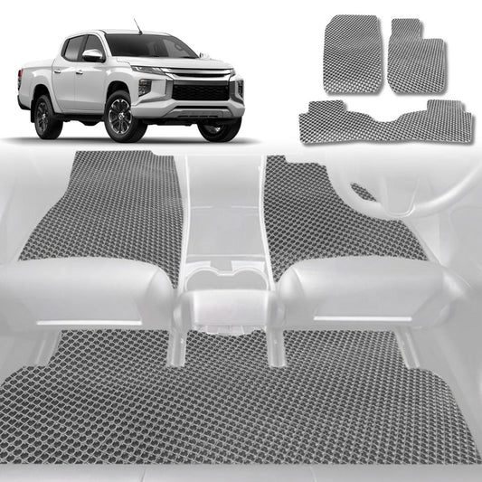 6D Diamond Car Floor Mats for Mitsubishi Triton Club Cab 2015-2023-Full Set-Grey-Outback GT