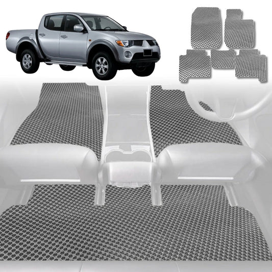 6D Diamond Car Floor Mats for Mitsubishi Triton Double Cab 2006-2015-Full Set-Grey-Outback GT