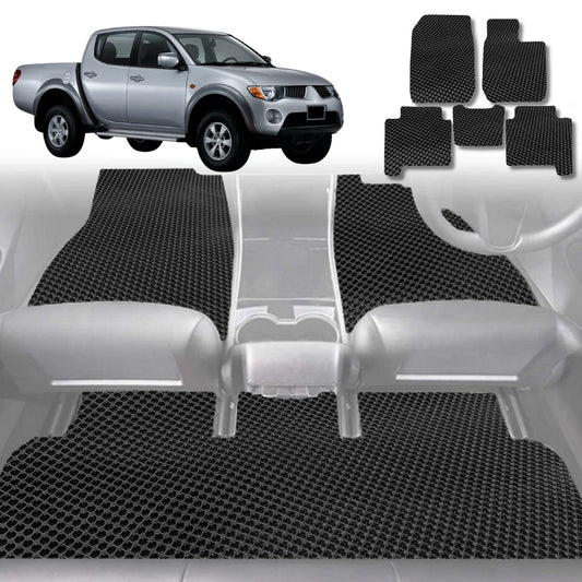 6D Diamond Car Floor Mats for Mitsubishi Triton Double Cab 2006-2015-Full Set-Black-Outback GT