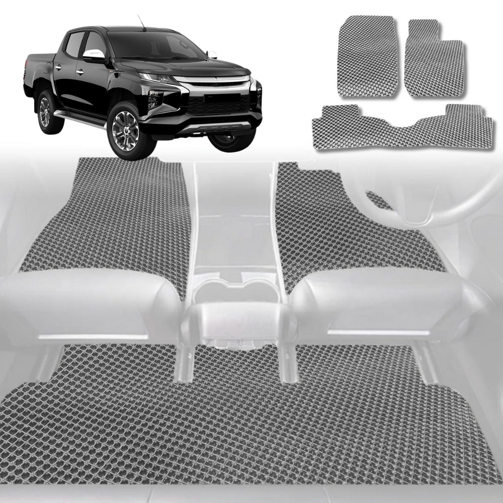 6D Diamond Car Floor Mats for Mitsubishi Triton Double Cab 2015-2023-Full Set-Grey-Outback GT