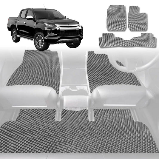 6D Diamond Car Floor Mats for Mitsubishi Triton Double Cab 2015-2023-Full Set-Grey-Outback GT