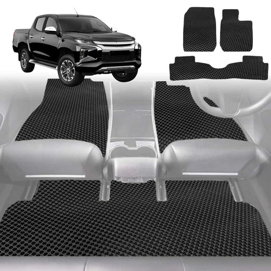 6D Diamond Car Floor Mats for Mitsubishi Triton Double Cab 2015-2023-Full Set-Black-Outback GT