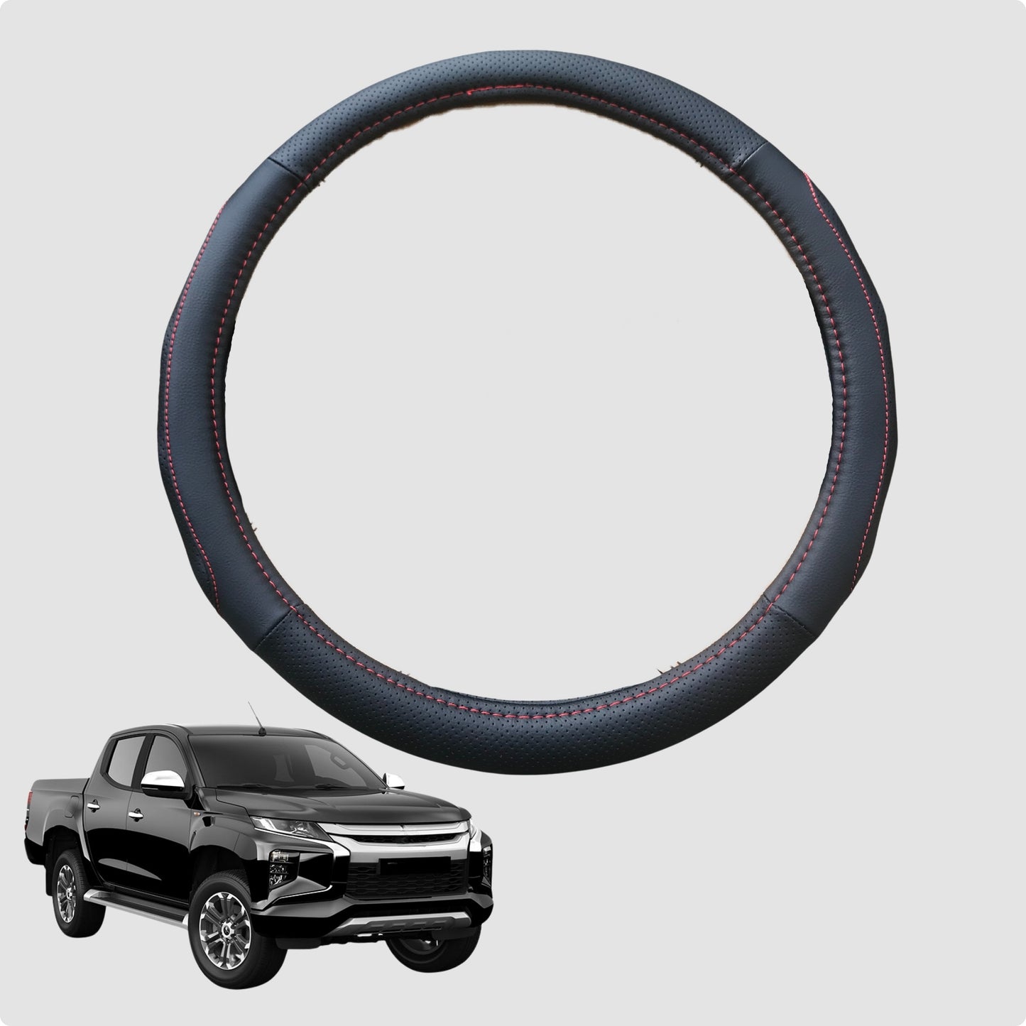 Steering Wheel Cover for Mitsubishi Triton Double Cab 2015-2023 38CM Leather | Circle