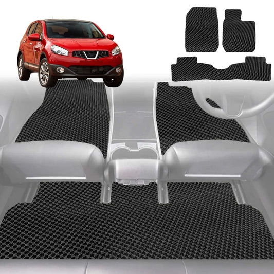 6D Diamond Car Floor Mats for Nissan Dualis 2007-2014-Full Set-Black-Outback GT