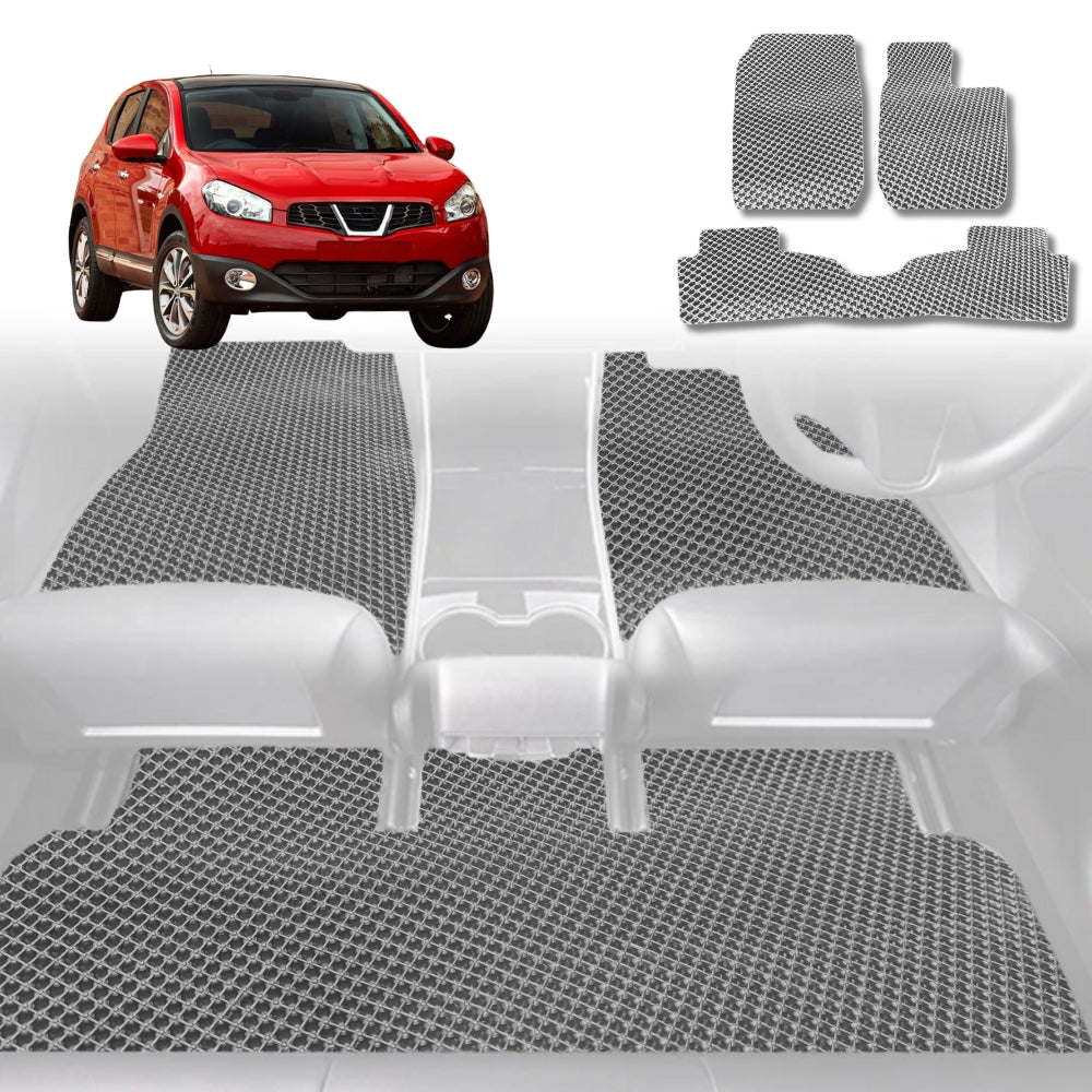 6D Diamond Car Floor Mats for Nissan Dualis 2007-2014-Full Set-Grey-Outback GT