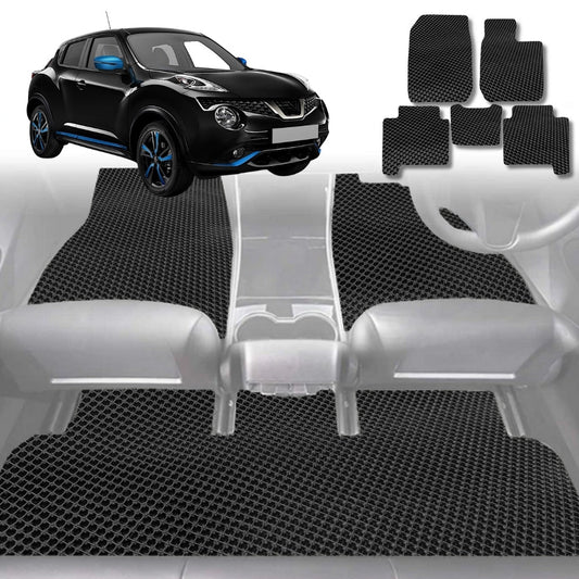 6D Diamond Car Floor Mats for Nissan JUKE 2013-2019-Full Set-Black-Outback GT