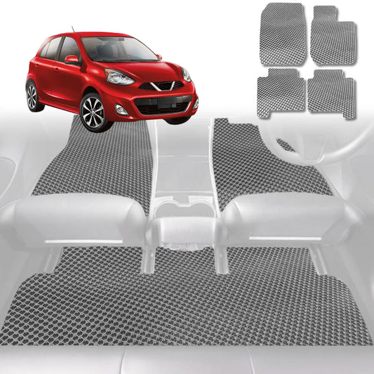 6D Diamond Car Floor Mats for Nissan Micra (K13)2010-2017-Full Set-Grey-Outback GT