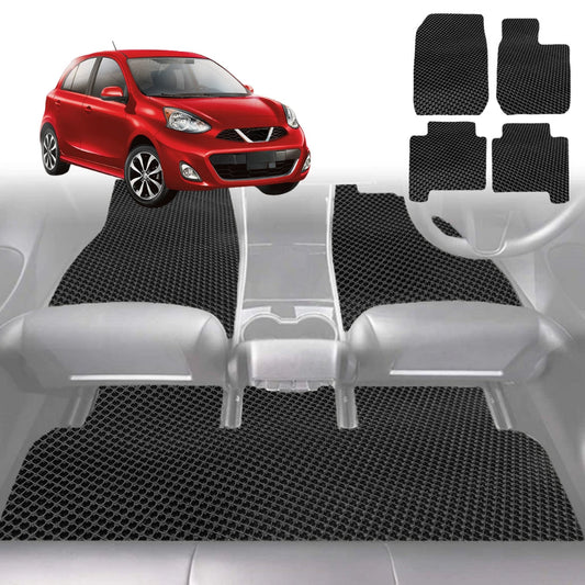 6D Diamond Car Floor Mats for Nissan Micra (K13)2010-2017-Full Set-Black-Outback GT