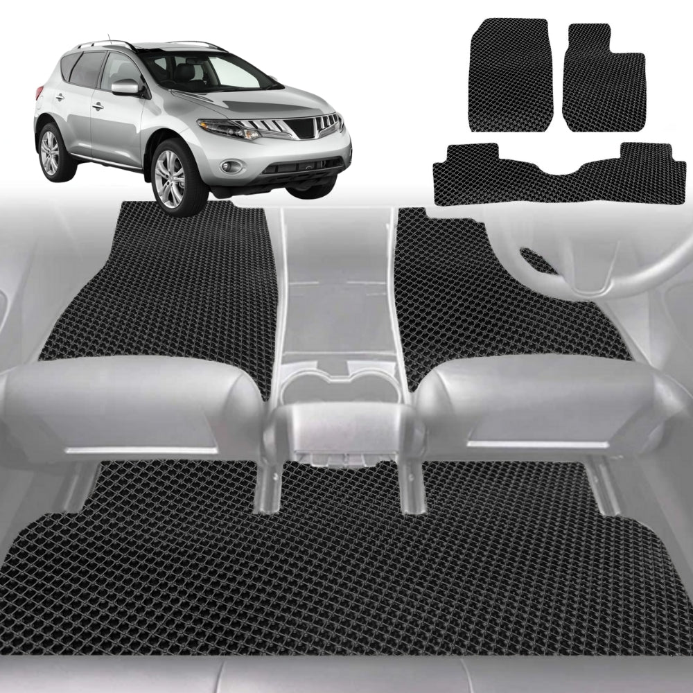6D Diamond Car Floor Mats for Nissan Murano 2009-2015-Full Set-Black-Outback GT