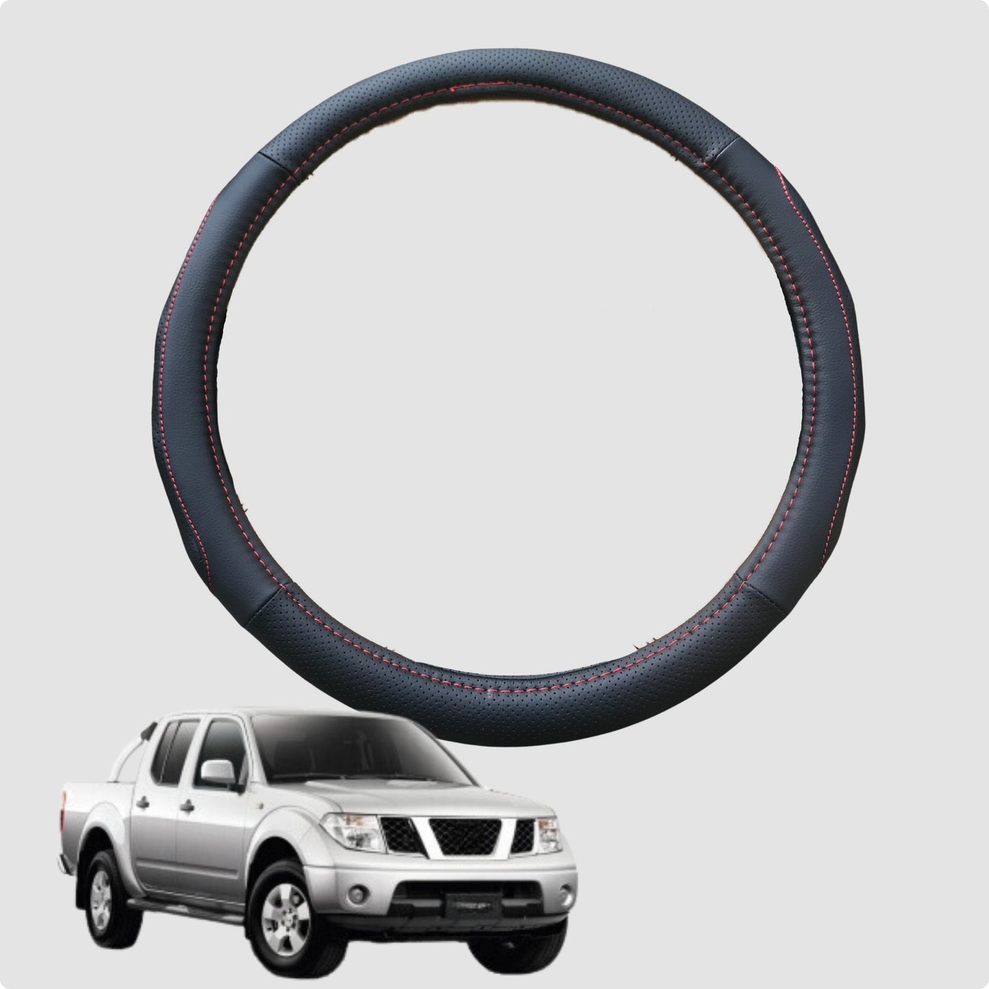Steering Wheel Cover for Nissan Navara Dual Cab 2005-2014 38CM Leather | Circle