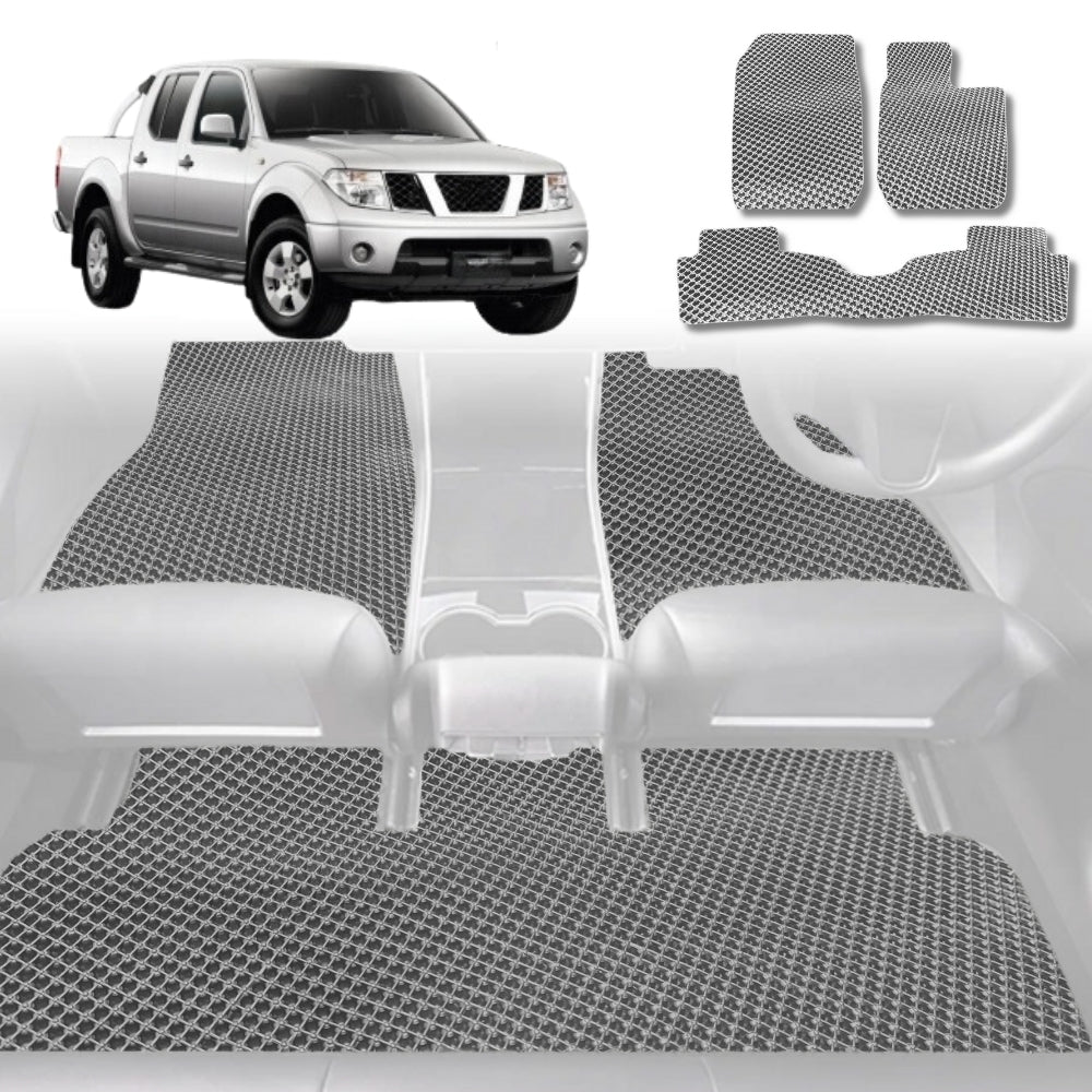 6D Diamond Car Floor Mats for Nissan Navara Dual Cab 2005-2014-Full Set-Grey-Outback GT