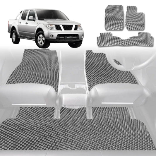 6D Diamond Car Floor Mats for Nissan Navara Dual Cab 2005-2014-Full Set-Grey-Outback GT