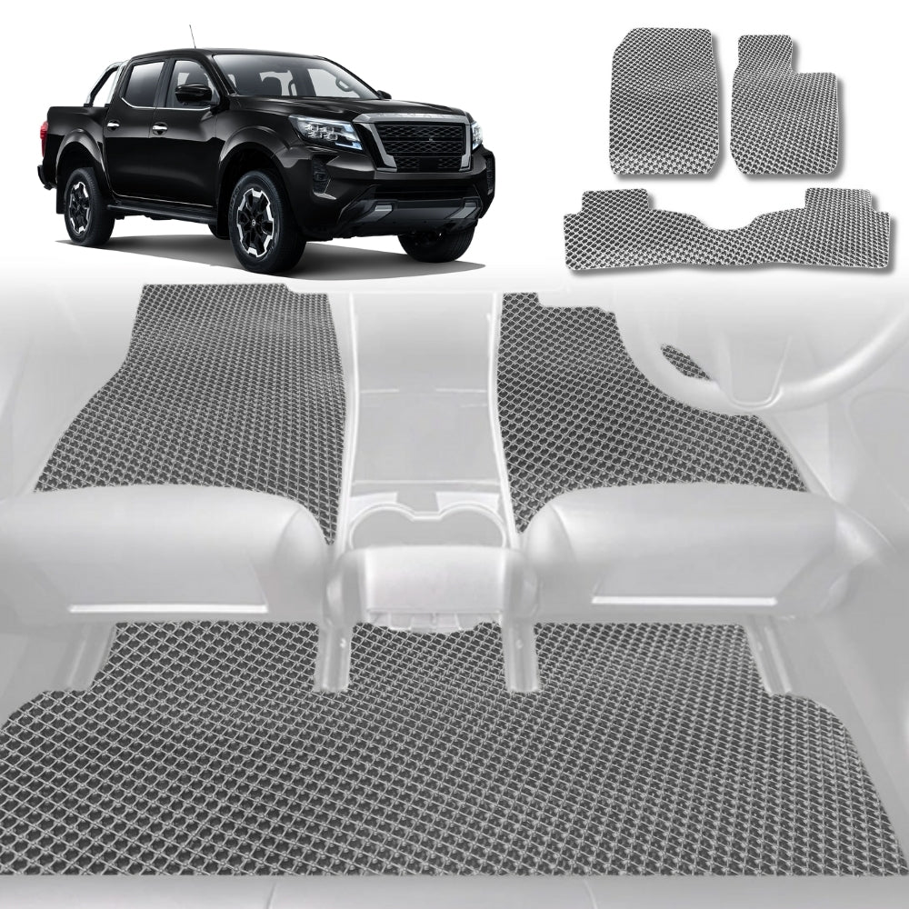 6D Diamond Car Floor Mats for Nissan Navara Dual Cab 2015-Current-Full Set-Grey-Outback GT