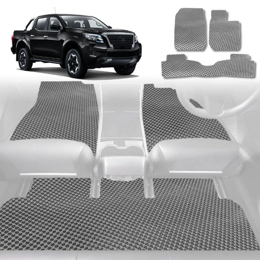 6D Diamond Car Floor Mats for Nissan Navara Dual Cab 2015-Current-Full Set-Grey-Outback GT
