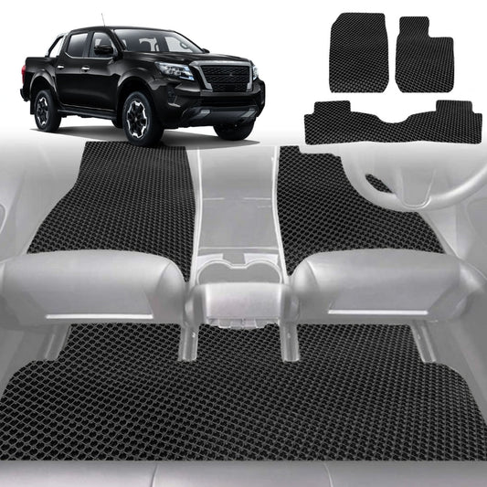 6D Diamond Car Floor Mats for Nissan Navara Dual Cab 2015-Current-Full Set-Black-Outback GT
