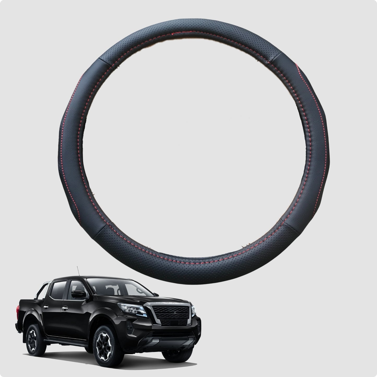 Steering Wheel Cover for Nissan Navara Dual Cab 2015-Current 38CM Leather | Circle