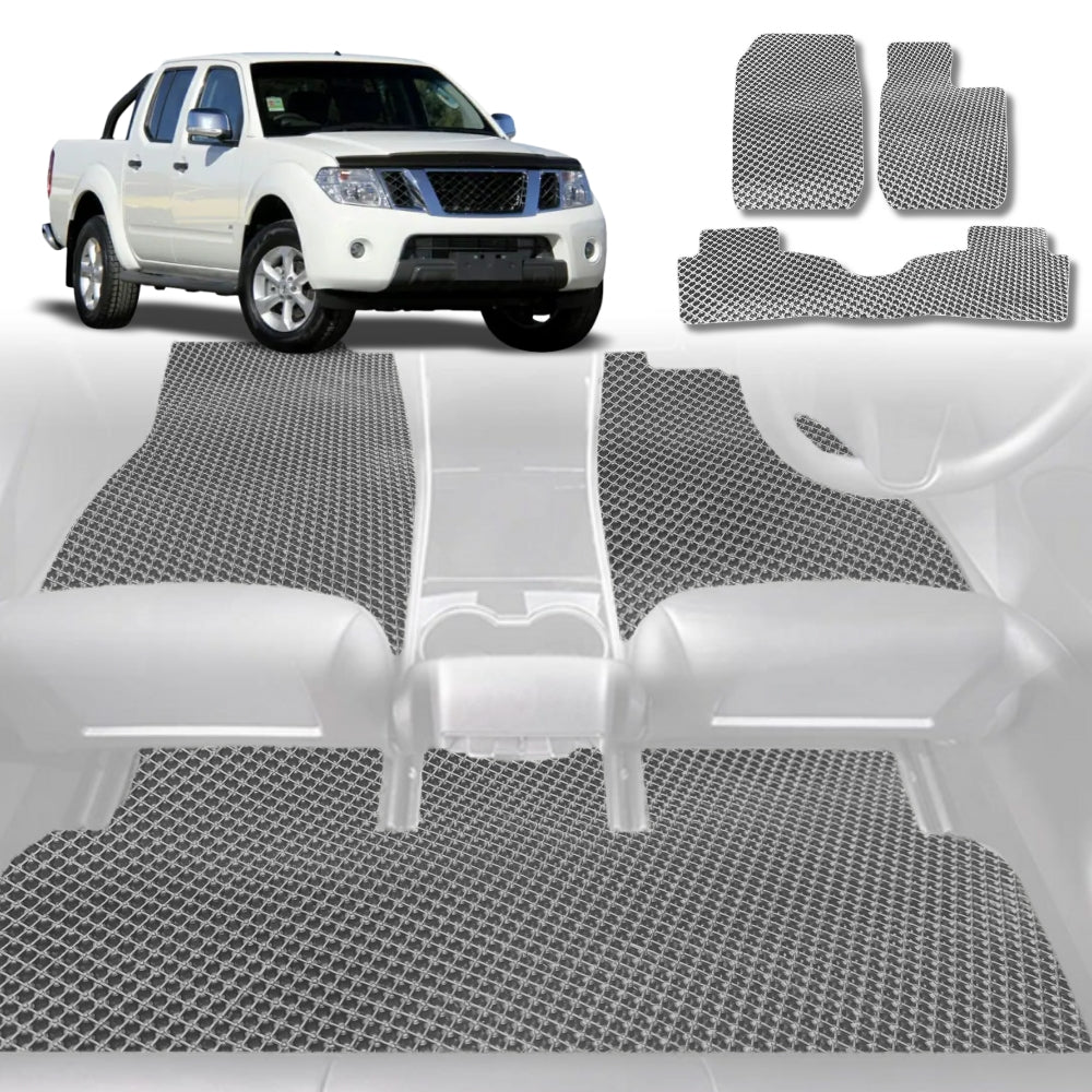 6D Diamond Car Floor Mats for Nissan Navara Dual Cab (D40 ST/STX)2005-2015-Full Set-Grey-Outback GT