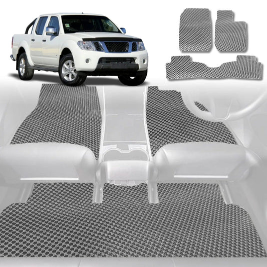 6D Diamond Car Floor Mats for Nissan Navara Dual Cab (D40 ST/STX)2005-2015-Full Set-Grey-Outback GT