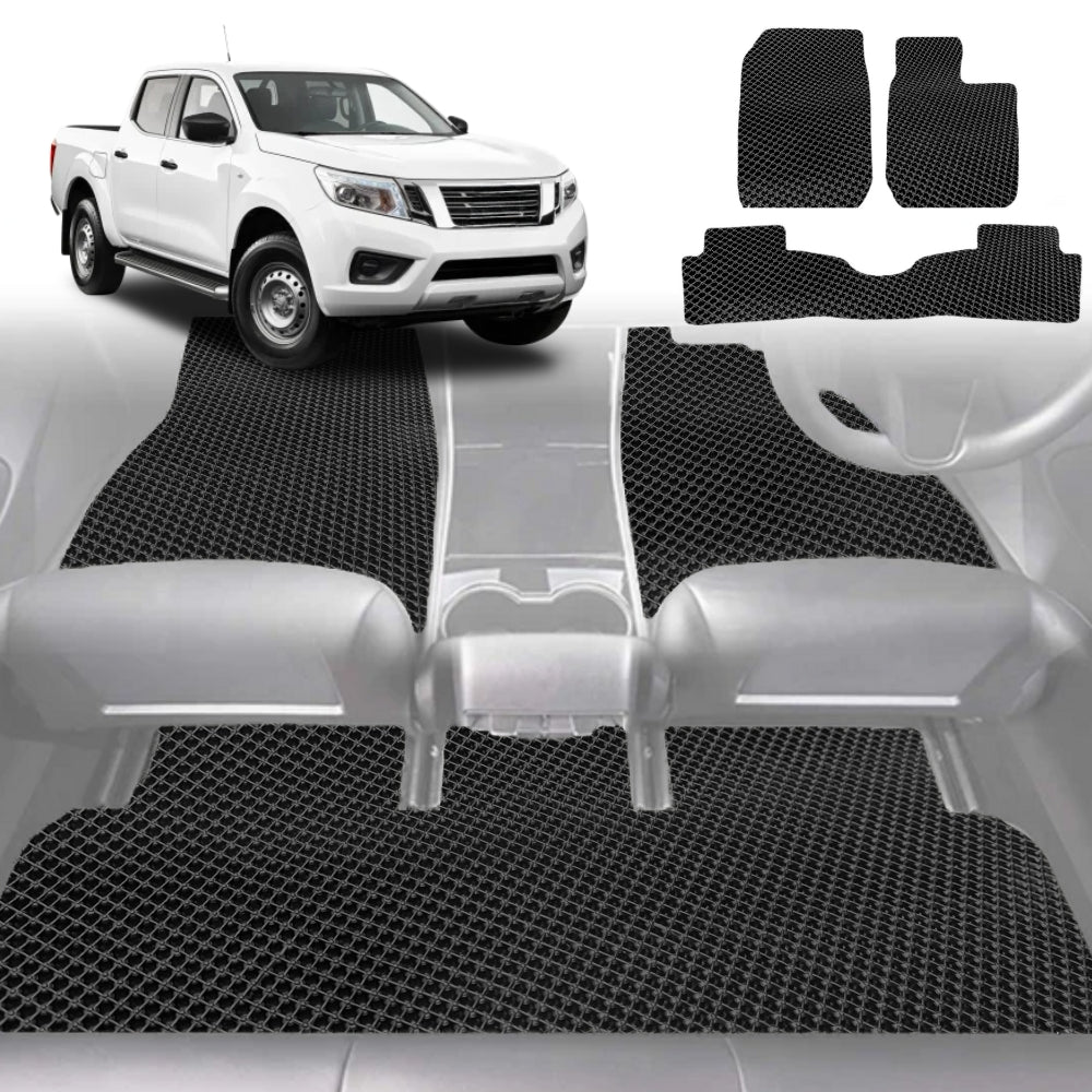 6D Diamond Car Floor Mats for Nissan Navara Dual Cab (DX/D22 STR)1997-2018-Full Set-Black-Outback GT