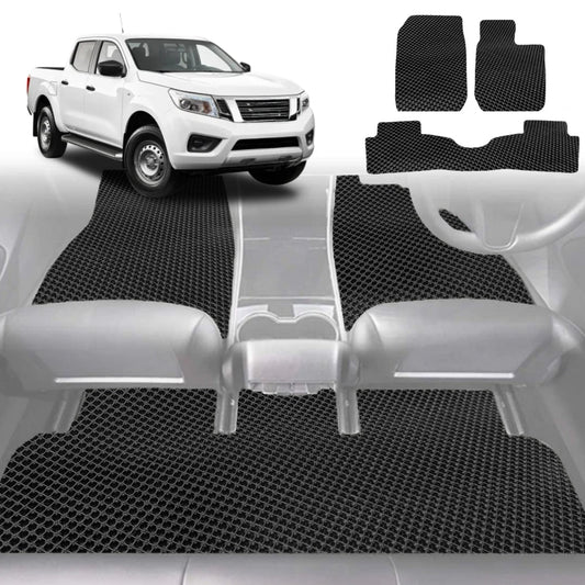 6D Diamond Car Floor Mats for Nissan Navara Dual Cab (DX/D22 STR)1997-2018-Full Set-Black-Outback GT
