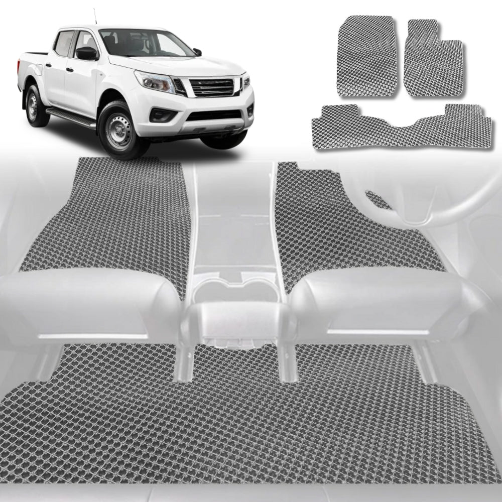 6D Diamond Car Floor Mats for Nissan Navara Dual Cab (DX/D22 STR)1997-2018-Full Set-Grey-Outback GT