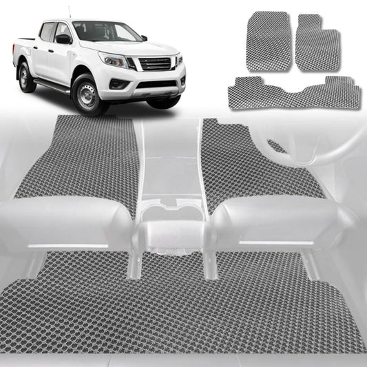 6D Diamond Car Floor Mats for Nissan Navara Dual Cab (DX/D22 STR)1997-2018-Full Set-Grey-Outback GT