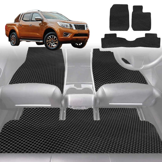 6D Diamond Car Floor Mats for Nissan Navara Dual Cab (NP300/D23 STX no rear cupholder)2015-Current-Full Set-Black-Outback GT