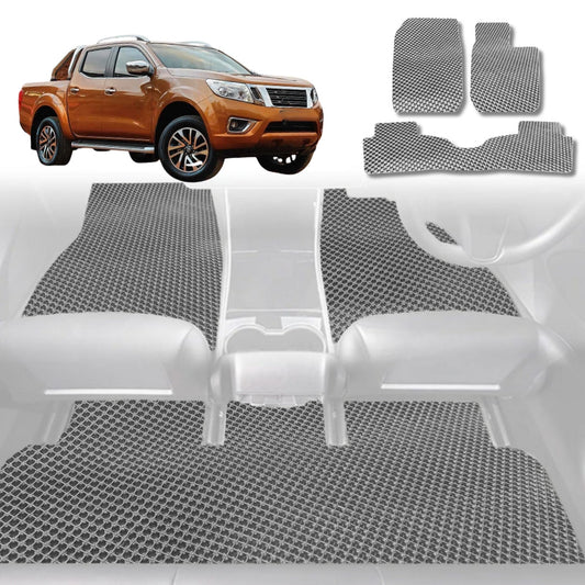 6D Diamond Car Floor Mats for Nissan Navara Dual Cab (NP300/D23 STX no rear cupholder)2015-Current-Full Set-Grey-Outback GT