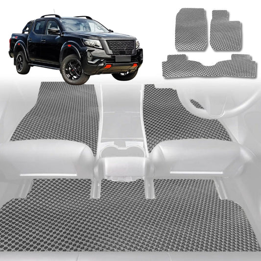 6D Diamond Car Floor Mats for Nissan Navara Dual Cab (Pro-4X With Spray Liner Or No Liner)2022-Current-Full Set-Grey-Outback GT
