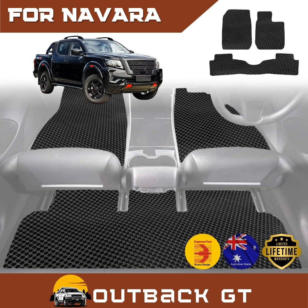 6D Diamond Car Floor Mats for Nissan Navara Dual Cab Pro-4X2022-Current Full Set | Heavy Duty Carpet Liner