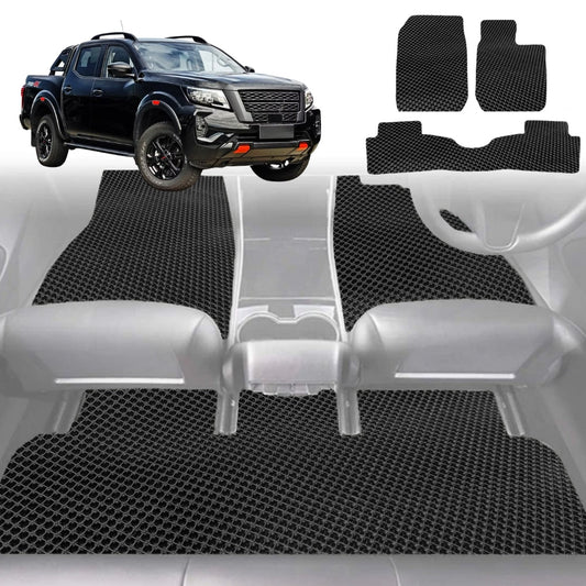 6D Diamond Car Floor Mats for Nissan Navara Dual Cab (Pro-4x With Spray Liner Or No Liner)2022-Current-Full Set-Black-Outback GT