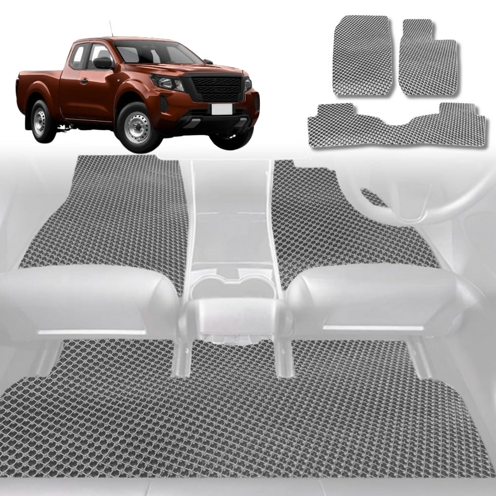 6D Diamond Car Floor Mats for Nissan Navara King Cab 2015-Current-Full Set-Grey-Outback GT