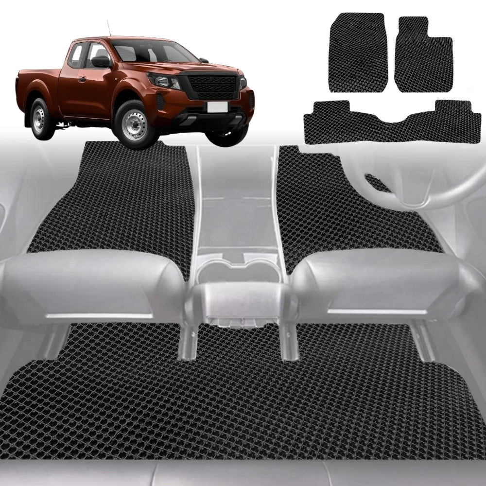 6D Diamond Car Floor Mats for Nissan Navara King Cab 2015-Current-Full Set-Black-Outback GT