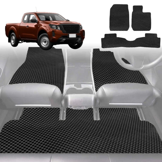 6D Diamond Car Floor Mats for Nissan Navara King Cab 2015-Current-Full Set-Black-Outback GT