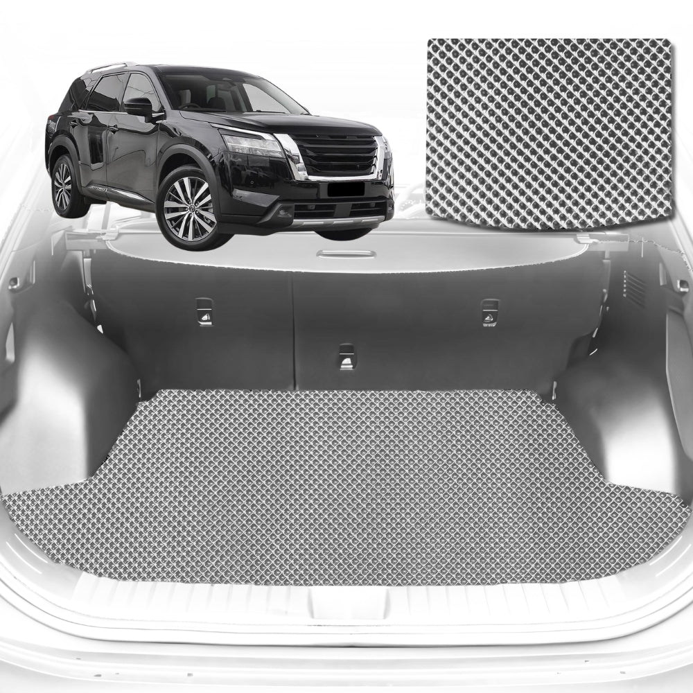 6D Diamond Car Boot Mat for Nissan Pathfinder 8 seater (R53)2022-Current-3rd Row seats up/8 seater-Cargo Mat-Grey-Outback GT