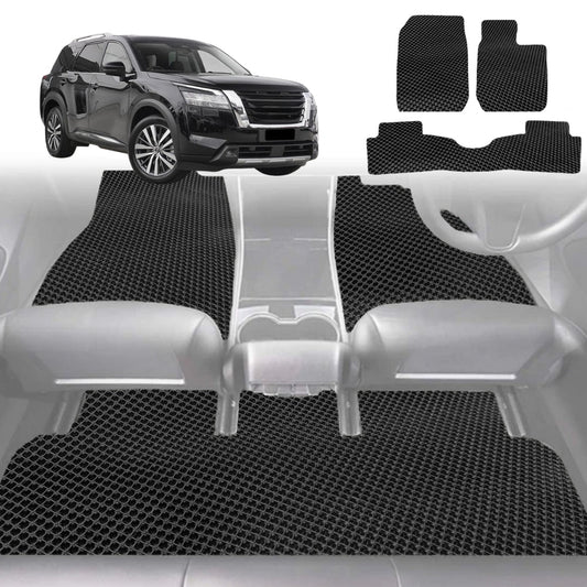 6D Diamond Car Floor Mats for Nissan Pathfinder 8 seater (R53)2022-Current-Ultimate Set-Black-Outback GT