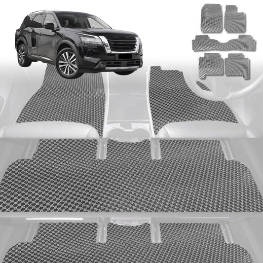 6D Diamond Car Floor Mats for Nissan Pathfinder 8 seater (R53)2022-Current-Ultimate Set-Grey-Outback GT