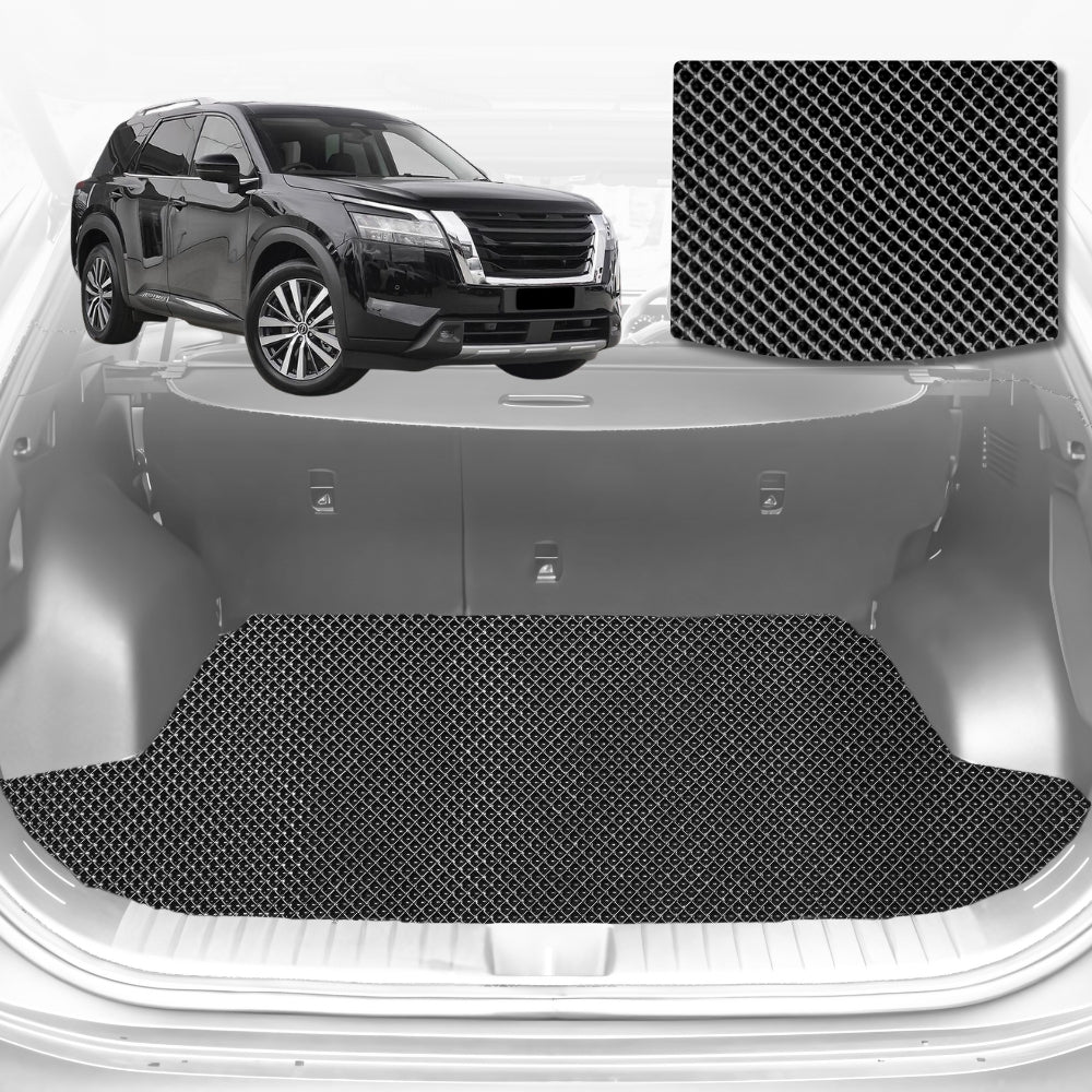 6D Diamond Car Boot Mat for Nissan Pathfinder 8 seater (R53)2022-Current-3rd Row seats up/8 seater-Cargo Mat-Black-Outback GT