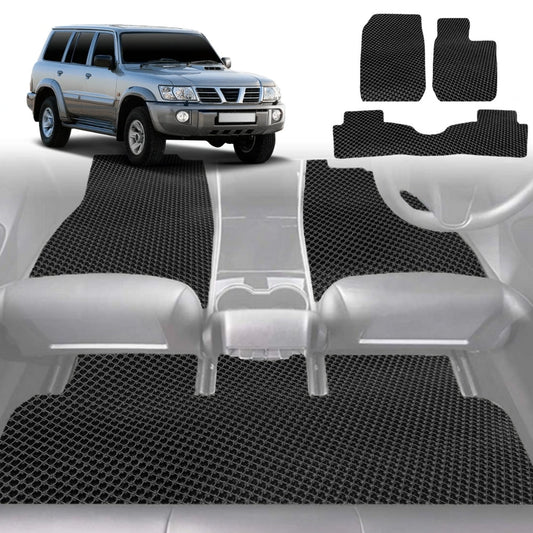 6D Diamond Car Floor Mats for Nissan Patrol Y61 1997-2016 Single Cab Chassis-Front Set-Black-Outback GT