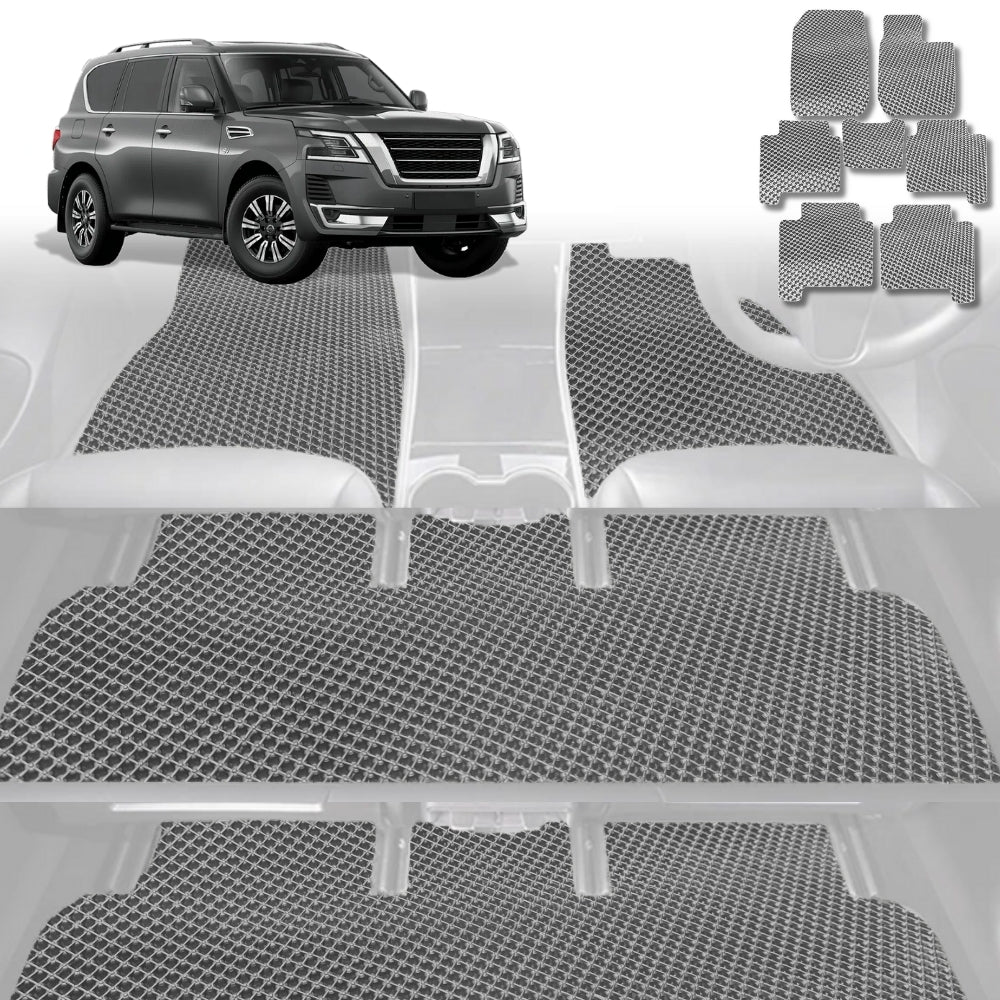 6D Diamond Car Floor Mats for Nissan Patrol Y62 2013-Current-Ultimate Set-Grey-Outback GT