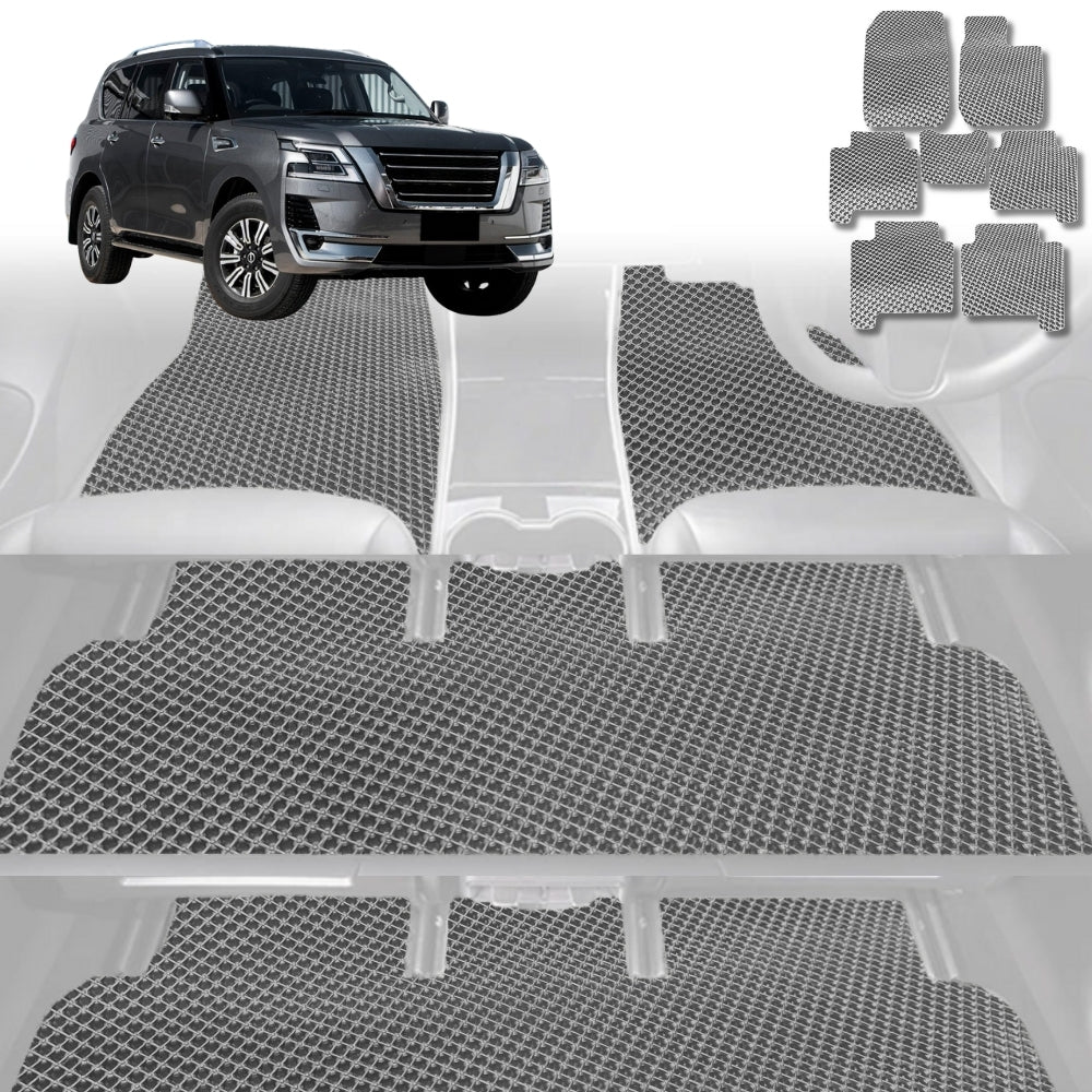 6D Diamond Car Floor Mats for Nissan Patrol Y62 (Y62)2013-Current-Ultimate Set-Grey-Outback GT