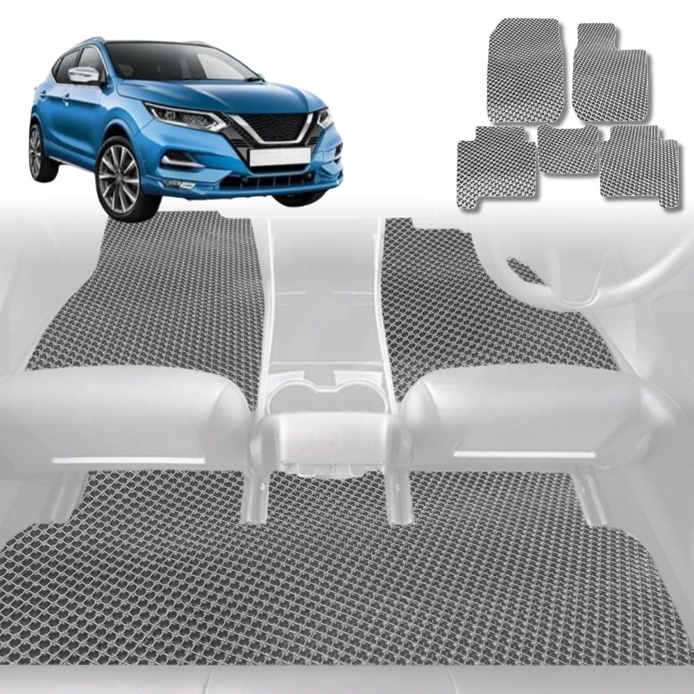 6D Diamond Car Floor Mats for Nissan QASHQAI 2014-2021-Full Set-Grey-Outback GT