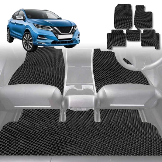 6D Diamond Car Floor Mats for Nissan QASHQAI 2014-2021-Full Set-Black-Outback GT