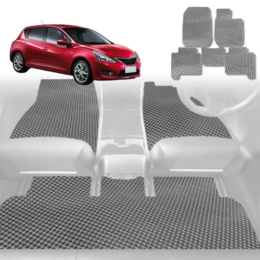 6D Diamond Car Floor Mats for Nissan Tiida 2006-2013-Full Set-Grey-Outback GT