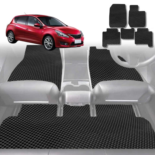 6D Diamond Car Floor Mats for Nissan Tiida 2006-2013-Full Set-Black-Outback GT
