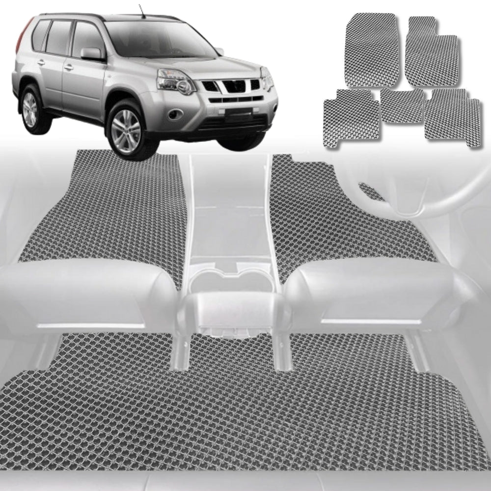 6D Diamond Car Floor Mats for Nissan X-TRAIL 2007-2014-Full Set-Grey-Outback GT