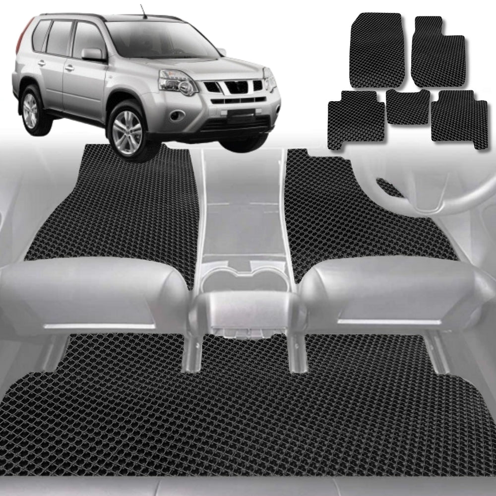 6D Diamond Car Floor Mats for Nissan X-TRAIL 2007-2014-Full Set-Black-Outback GT