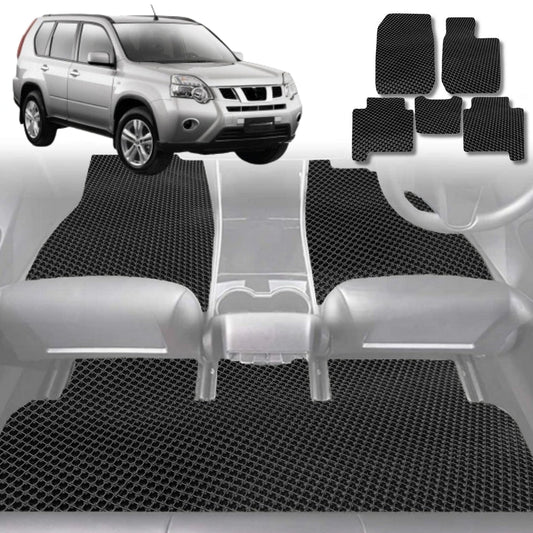 6D Diamond Car Floor Mats for Nissan X-TRAIL 2007-2014-Full Set-Black-Outback GT